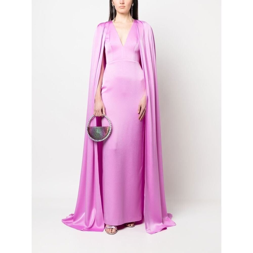 Alex perry satin crepe v neck cape column gown in orchid UK12/US8